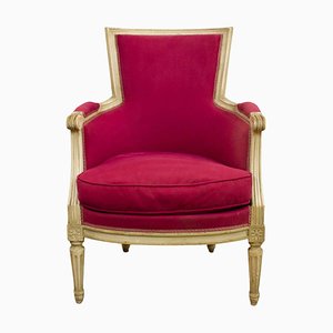 Louis XVI White Lacquered Bergère Armchair with Purple Fabrics