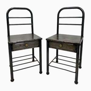 French Industrial Steel Nightstands, 1950s, Set of 2