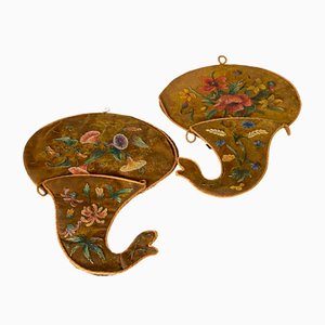 19th Century Wall Letter Holders in Embroidery, Set of 2