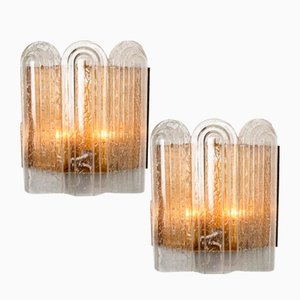 Art Deco Blown Glass & Brass Wall Sconce attributed to Doria, 1960s