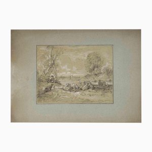 Joseph Dumas Descules, The Landscape, Drawing in Pencil on Paper, 19th Century