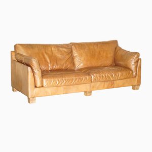 Large 3-Seater Sofa in Tan Brown Leather with Back Cushions from Halo Heritage