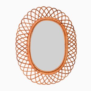 French Mid-Century Riviera Bamboo & Rattan Oval Mirror by Franco Albini, Italy, 1960s