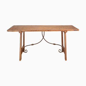 Italian Wooden Table with Iron Structure, 1890s