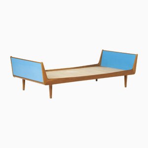 Mid-Century Daybed in Oak and Blue Formica, Former Czechoslovakia, 1960s