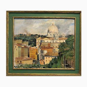 Luigi Surdi, La Basilique Saint-Pierre, Rome, 1942, Oil on Wood, Framed