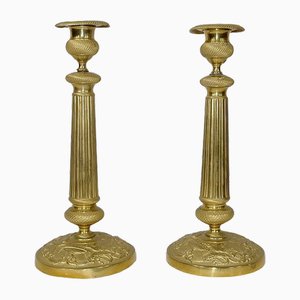 Early 20th Century Empire Brass Candleholders, Set of 2