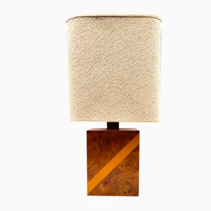 Hollywood Regency Kubische Tischlampe aus Holz & Messing, Italien, 1970er