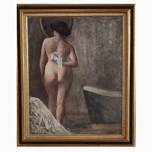 Henri Duvoisin, Dame à sa toilette, 1908, huile sur toile, encadrée