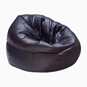 Dark Brown Leather Pouf, 1960s