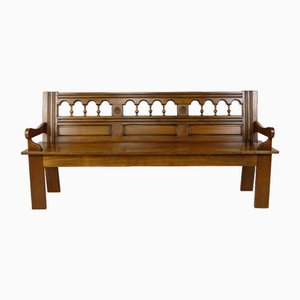 Rustic Carved Oak Farmhouse Bench, France, 20th Century