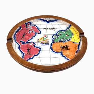 Polychrome Ceramic World Map Catchall or Ashtray from Zaccagnini, Italy, 1940s