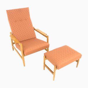 Sillón con reposapiés de Bengt Ruda para Nordiska Kompaniet, Sweden, años 50. Juego de 2