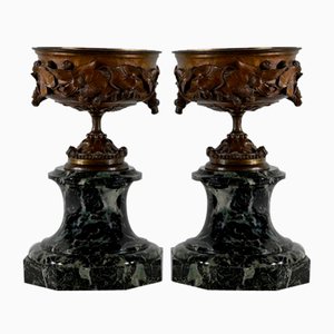 Copas de bronce y mármol de finales del siglo XIX. Juego de 2