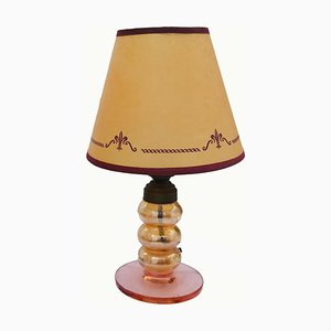 Small Portuguese Iridescent Glass Boudoir Table Lamp with Paper Shade, 1940s