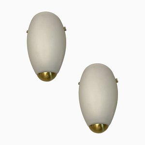 Opaline Glass and Brass Sconces, 1970s, Set of 2