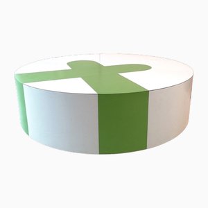 Large Postmodern American White & Green Laminate Coffee Table on Casters, USA, 1990s