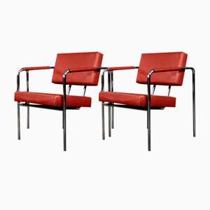 Set of Scandinavian Bauhaus Model EJ 8 Armchairs in Chrome and Red Leather by Torben Skov for Erik Jørgensen Møbelfabrik, 1990