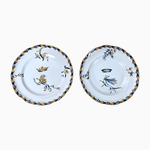 Antique Plates in Hand-Painted Faience by Emile Gallé, Set of 2