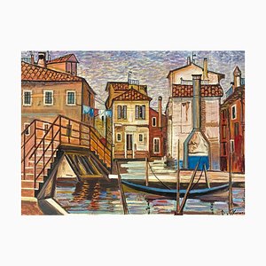 Roberto Gherardi, Venezia, le gondole, 1980, Olio su tela, Incorniciato