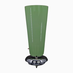 Lámpara Art Déco de cromo y vidrio verde, Francia, años 30