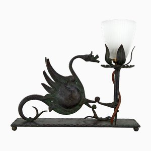 Wrought Iron Table Lamp with Dragon, Italy, 1900s