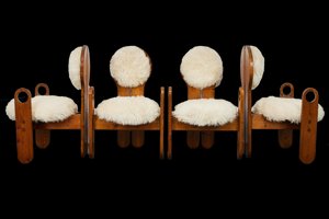 Sillas de comedor vintage de piel de oveja de Maria Szedleczky, Hungría, años 80. Juego de 4