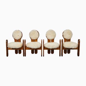 Vintage Dining Chairs in Sheepskin by Maria Szedleczky, Hungary, 1980s, Set of 4