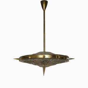 Mid-Century Murano Glass and Brass Pendant Light, 1990s