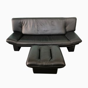 Set of Leather Sofa with Pouf by Nicoletti Salotti for Interline, Italy, 1980s