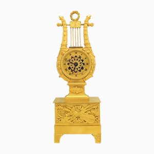 19th Century Empire Gilt Bronze Lira Pendulum Clock