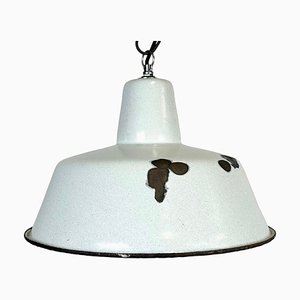 Lampe à Suspension d'Usine Industrielle en Émail Blanc, 1960s