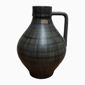 Vase Mid-Century en Céramique Vernie Verte-Marron avec Décor de Lignes Noires de Carstens Tönnieshof, 1950s