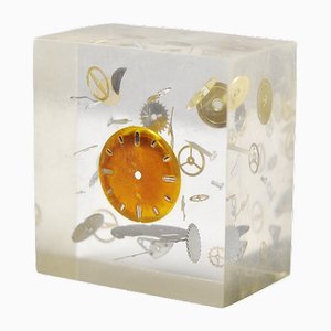 Modernist Acrylic Glass and Resin Object with Exploded Clock by Pierre Giraudon, 1970s