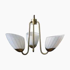 Ceiling Lamp in Opaque Glass and Brass, 1950s