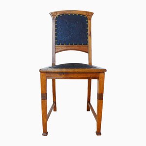 Art Nouveau Chair in Oak and Embossed Leather, Germany, 1910s