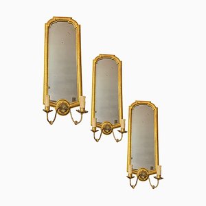 Applique a specchio in legno dorato, anni '40, set di 3
