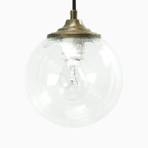 Lámpara colgante holandesa vintage con forma de globo de vidrio burbuja y latón