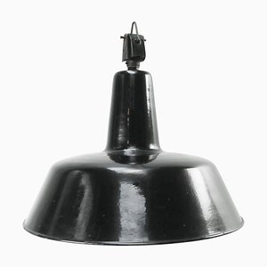 Vintage Industrial Black Enamel Factory Pendant Light by Philips