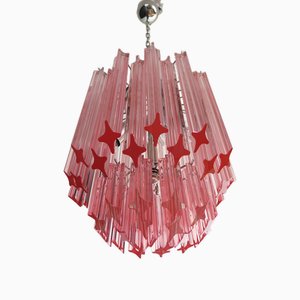 Lámpara de techo Quadriedri de cristal de Murano con prismas rosas, años 90