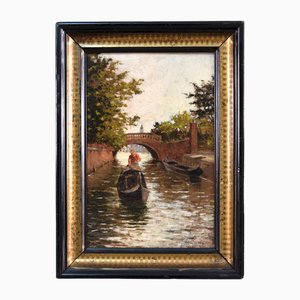 Pietro Fragiacomo, Canal de Venecia, década de 1900, óleo sobre tabla