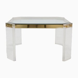 French Acrylic, Gold Plating & Glass Coffee Table, 1970s