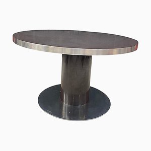 Mesa redonda vintage de acero y laminado negro atribuida a Mario Sabot, años 70