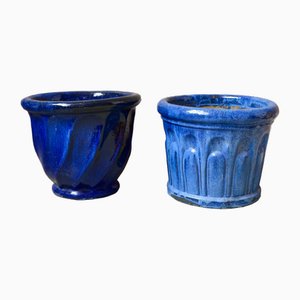 Blue Ceramic Planters, Set of 2