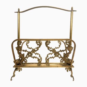 Brass Magazine Rack with Dolphins from Maison Jansen, France, 1950s