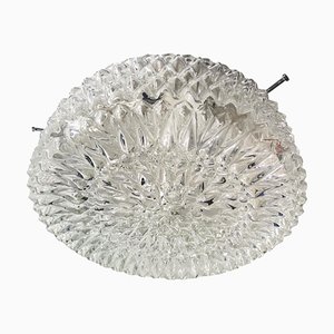 Large Scandinavian Clear Crystall Glass Round Flush Mount, 1960s