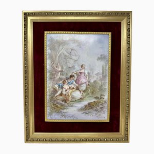 Antique French Sevres Porcelain & Ormolu Gilt Bronze Framed Plaque with Hand-Painted Picture, 19th Century