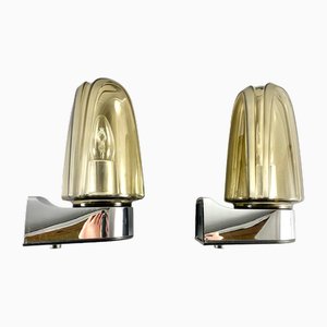 Vintage Wall Lamps by Hoffmeister Leuchten in Plastic & Smoked Glass Shade, Germany, Set of 2