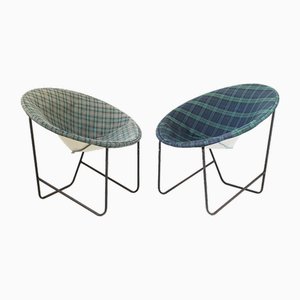 French Lounge Chairs in Steel and Canvas, 1950s, Set of 2