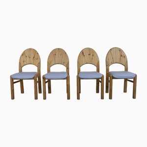 Brutalist Chairs in Natural Pine, 1970s, Set of 4